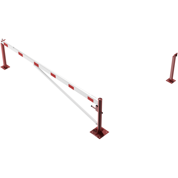 Swing barrier | with bracing tube and | pull rope reinforcement | to be fixed by plugs, hot-dip galvanized and red coated with white reflecting rings | Barrier arm length: 4000 mm | with Euro profile cylinder lock